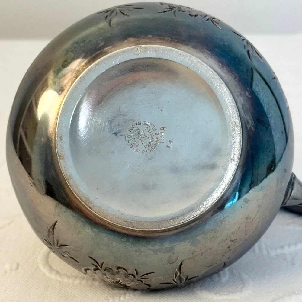 James W Tufts Boston Antique Quadruple Plate Silver Teapot Creamer Floral 1948